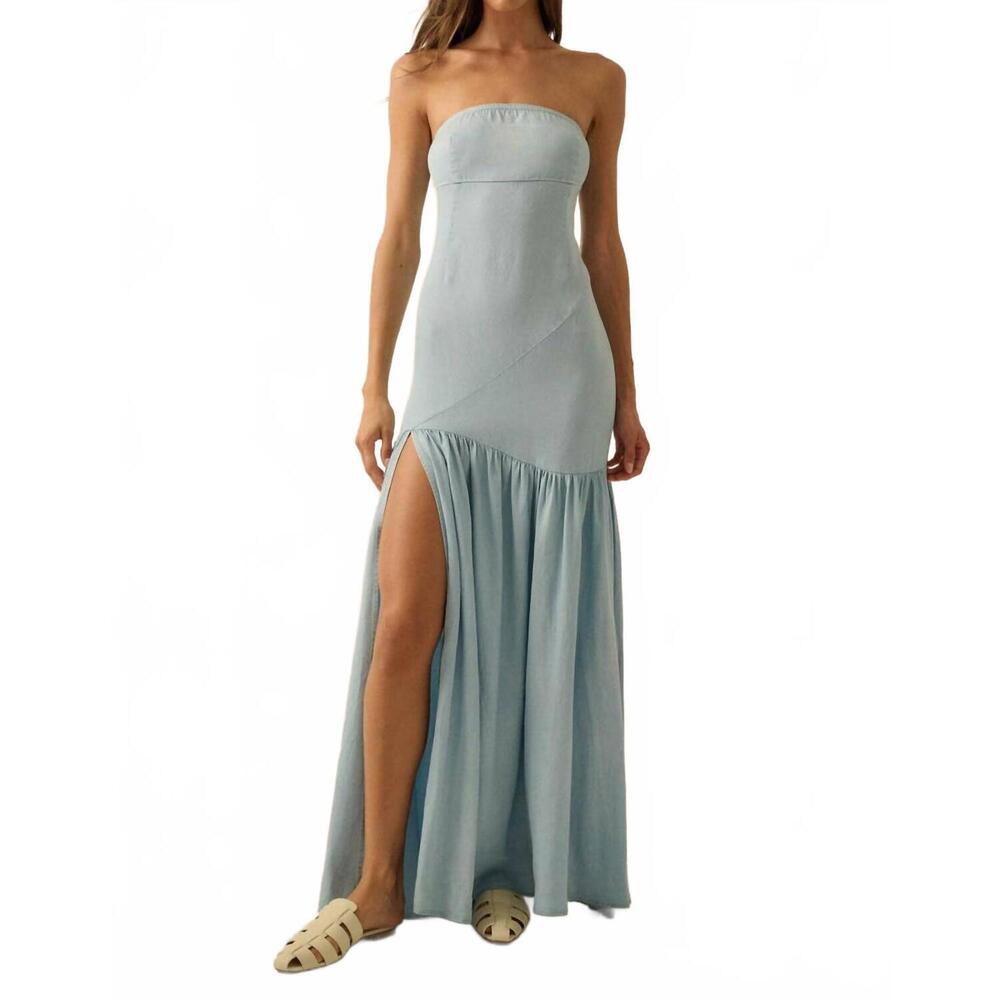 NEW PROMESA demi denim strapless dress in blue